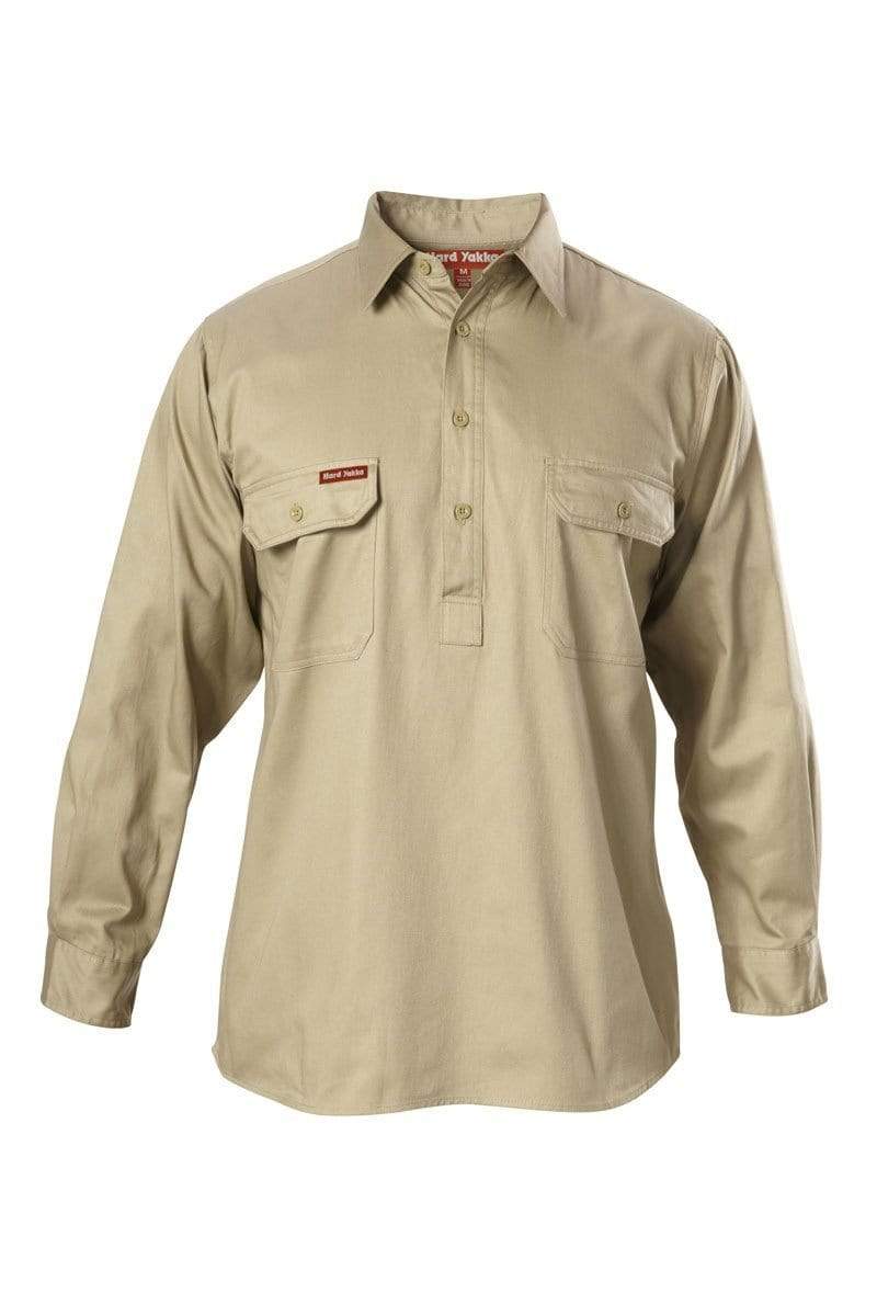 Hard Yakka Long Sleeve Cotton Drill Shirt Y07530 Work Wear Hard Yakka Khaki (KHA) S 